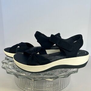 Clarks Arla Shore Navy Textile Adjustable Knot Strap Comfort‎ Sandals US 8.5 M
